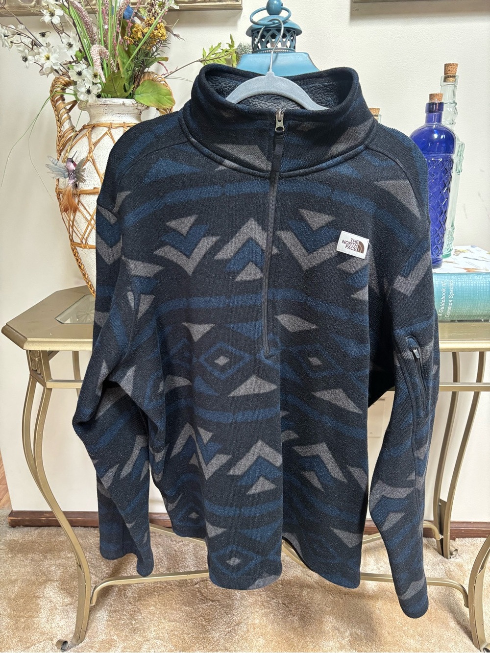 The North Face Men's Navy & Gray Patterned Zip-Up Sweater Fleece Pullover Sz XXL